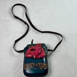 Handcrafted Leather Unicorn Purse Crossbody Bag Artisan Tooled Boho Fantasy Bag